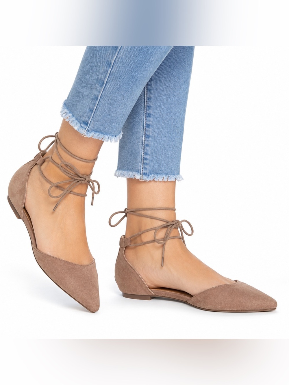 Jessica Simpson Zeena Taupe Suede Lace Up D’Orsay Flats Size 7 Pointed Toe